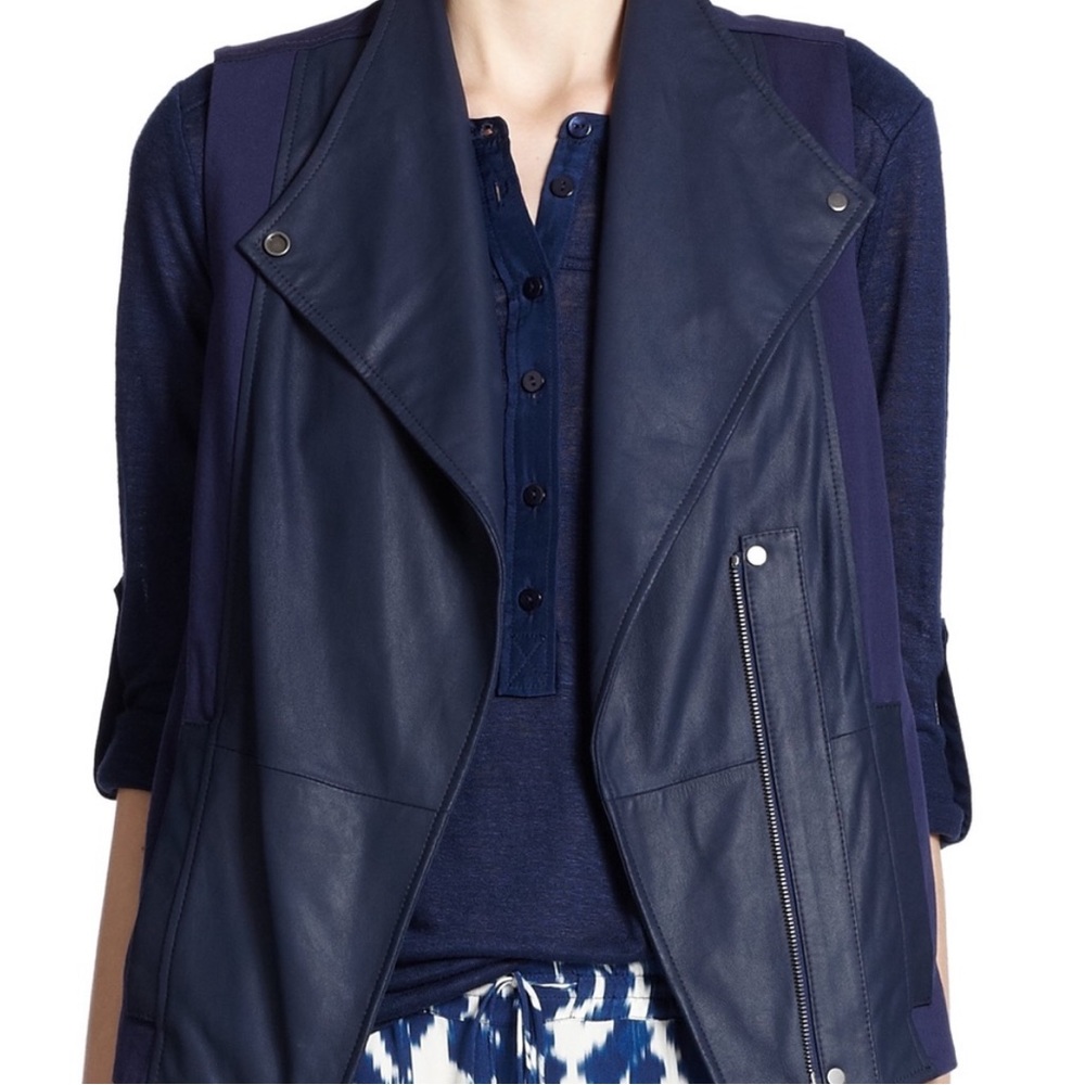 VINCE ✨ leather & linen asymmetric ⚫️🔵 VEST